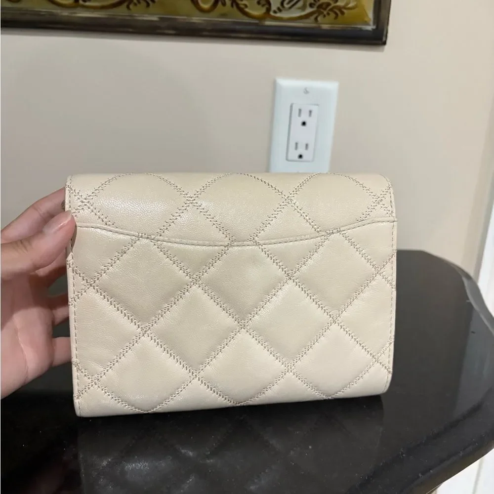 Tory Burch Cream Gold Quilted Crossbody Bag